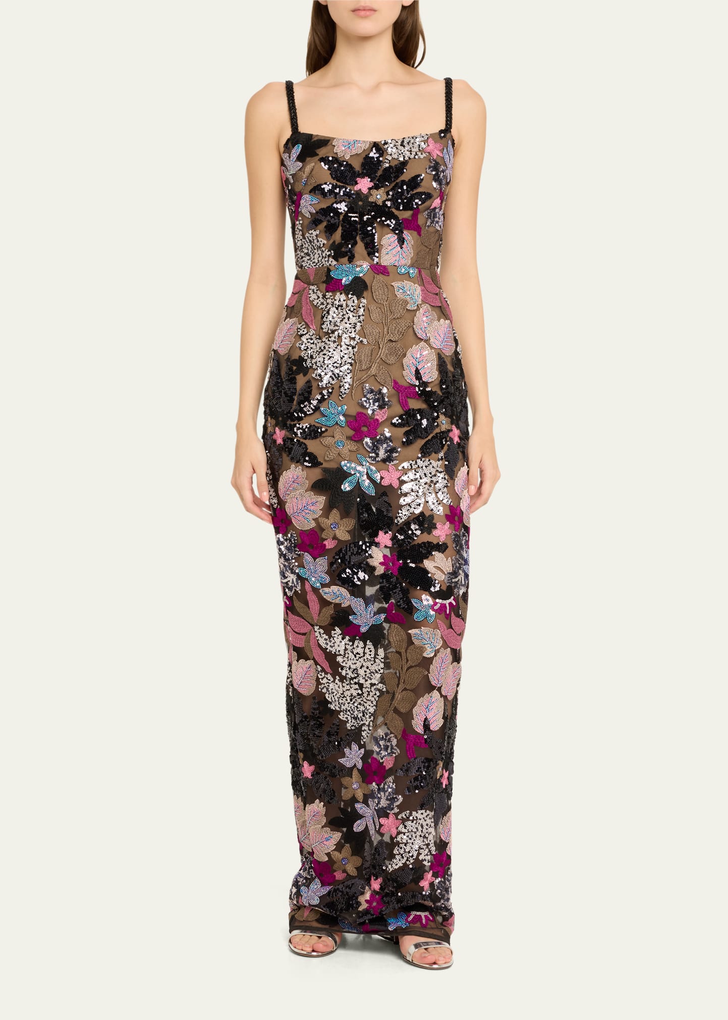 Floral Sequin Embroidered Maxi Dress HV1699