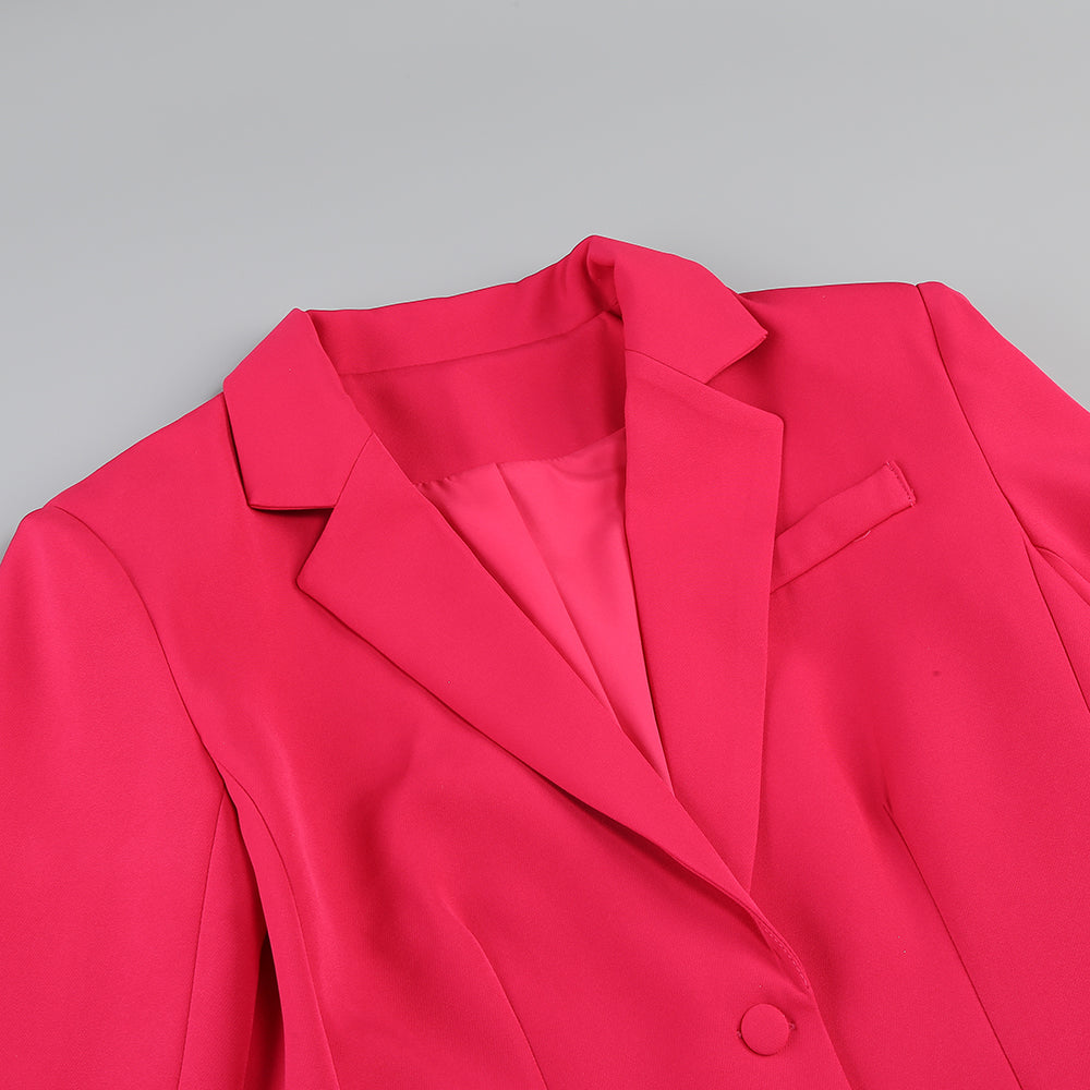 Long Sleeve Feather Detail Suit Hot Pink HV1267