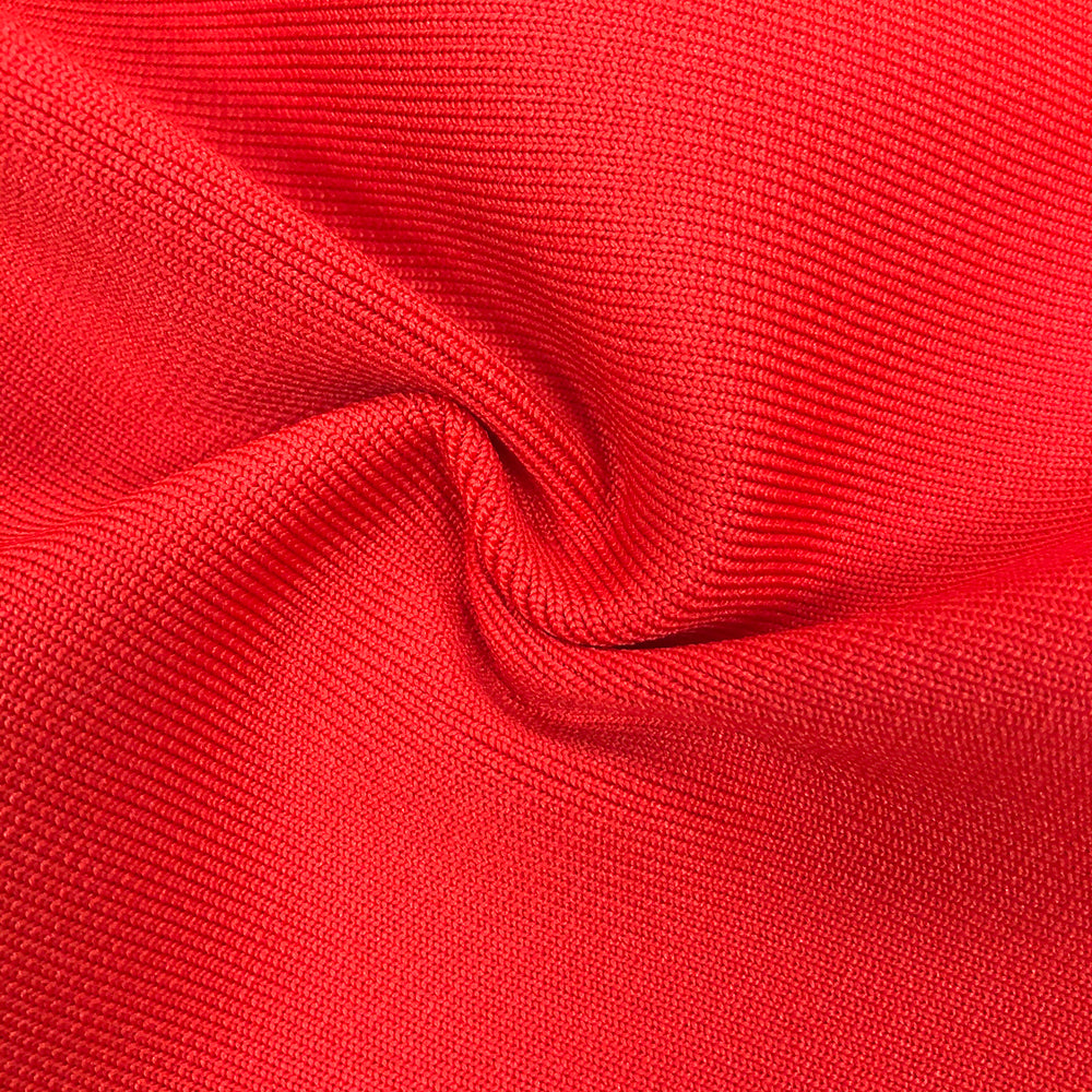 Crystal Feather Long Sleeve Ruffle Dress Red HV9972