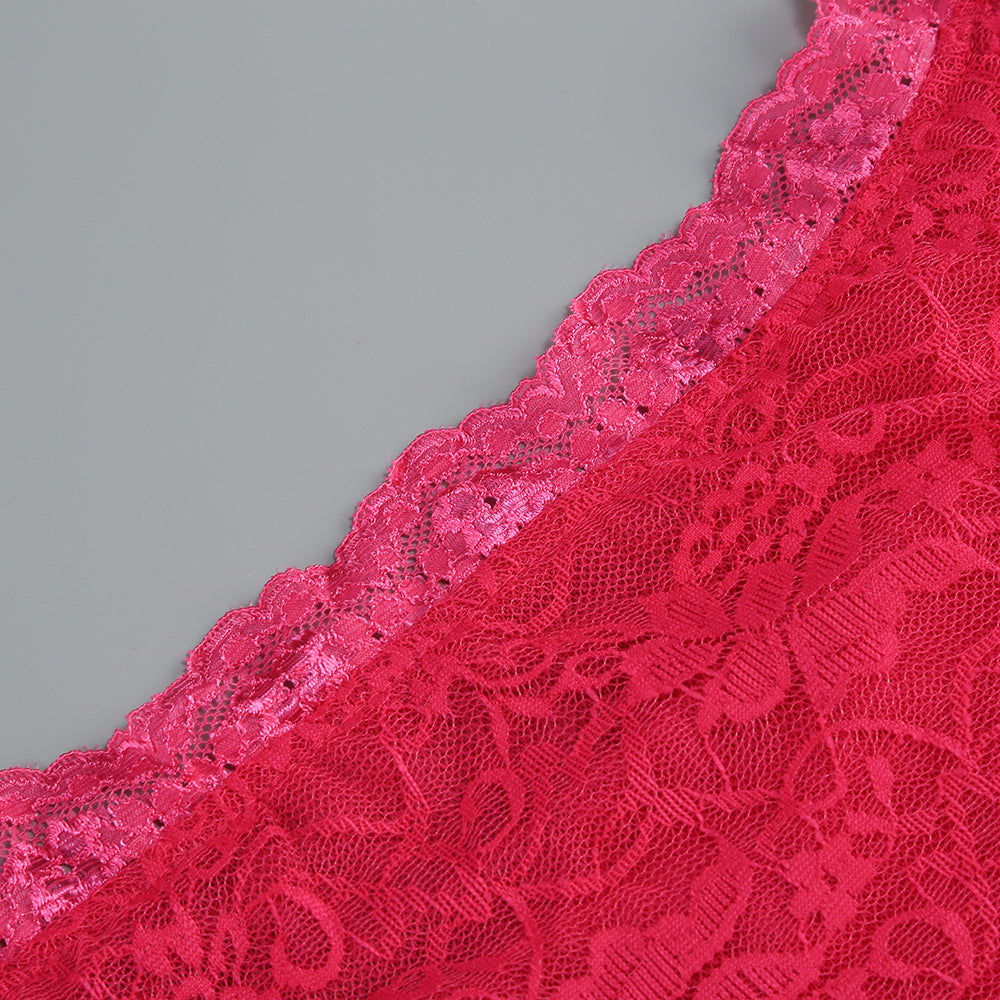 Long Sleeve Lace Ruffle Two Piece Dress Hot Pink HV1434