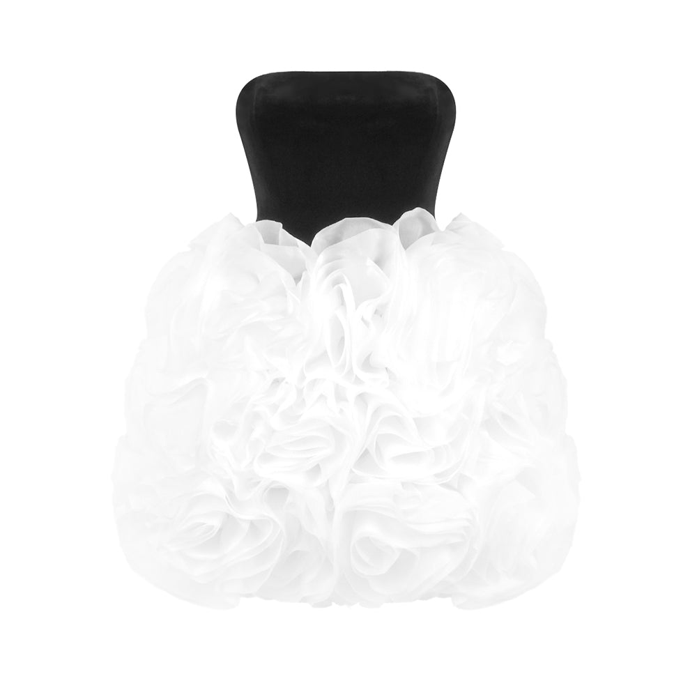 Strapless Floral Ruffle Dress Black White HV2039