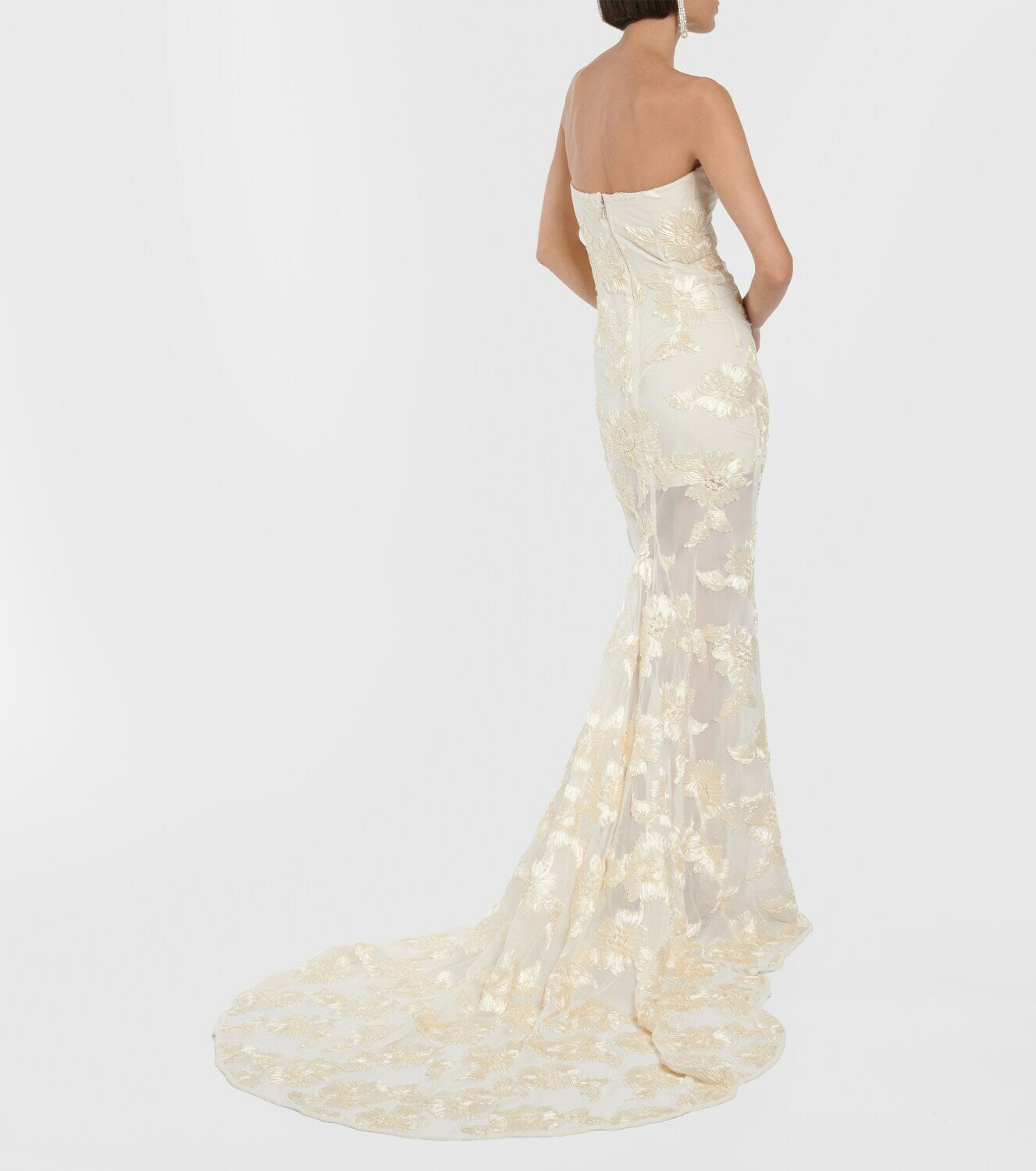 Strapless Floral Tail Maxi Dress Ivory HV1408