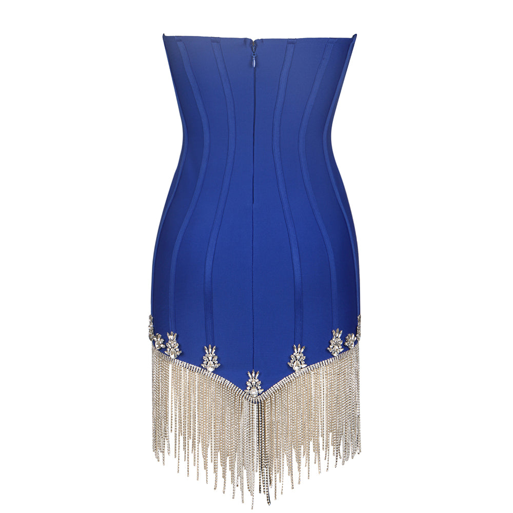Strapless Crystal Tassel Dress HV9166