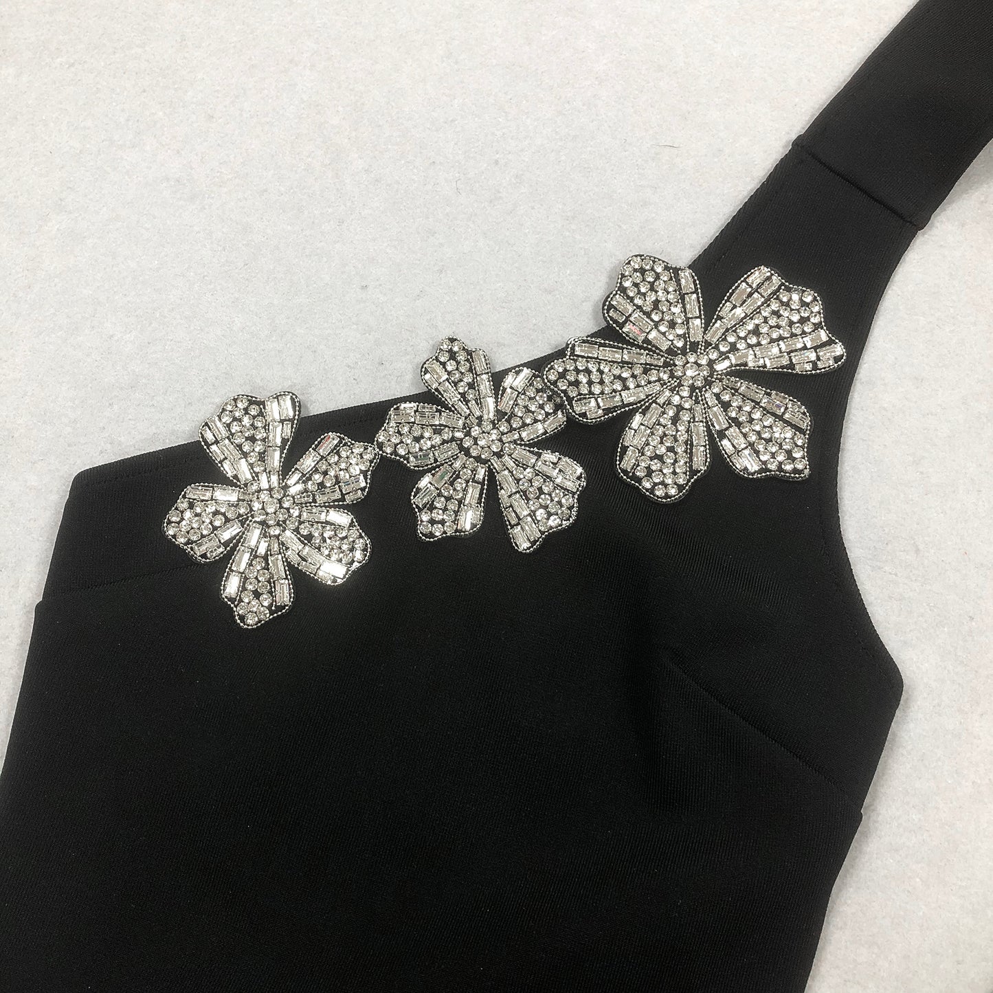 Halter Crystal Flowers Maxi Dress Black