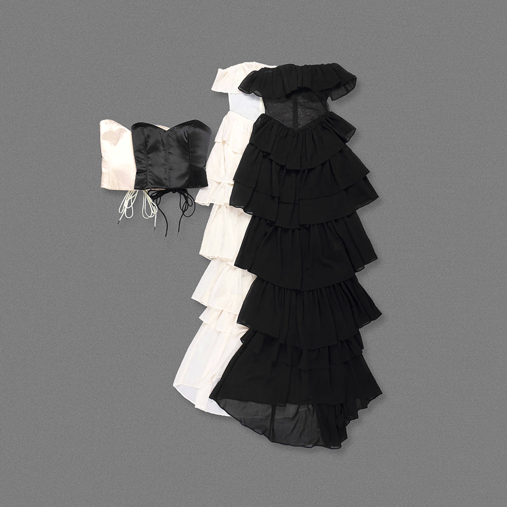Strapless Corset Ruffle Maxi Dress