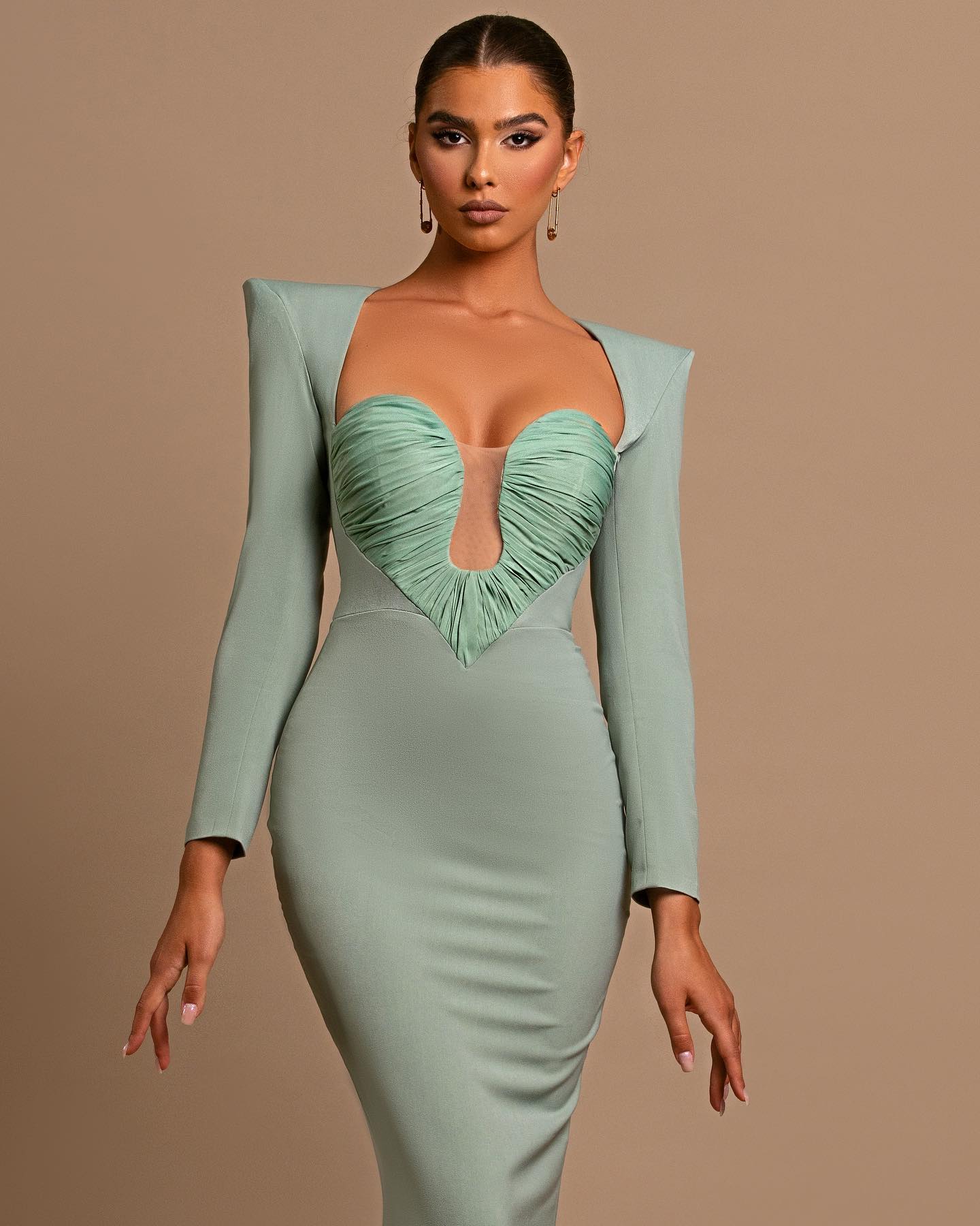 Long Sleeve Draped Bustier Maxi Dress HV1991