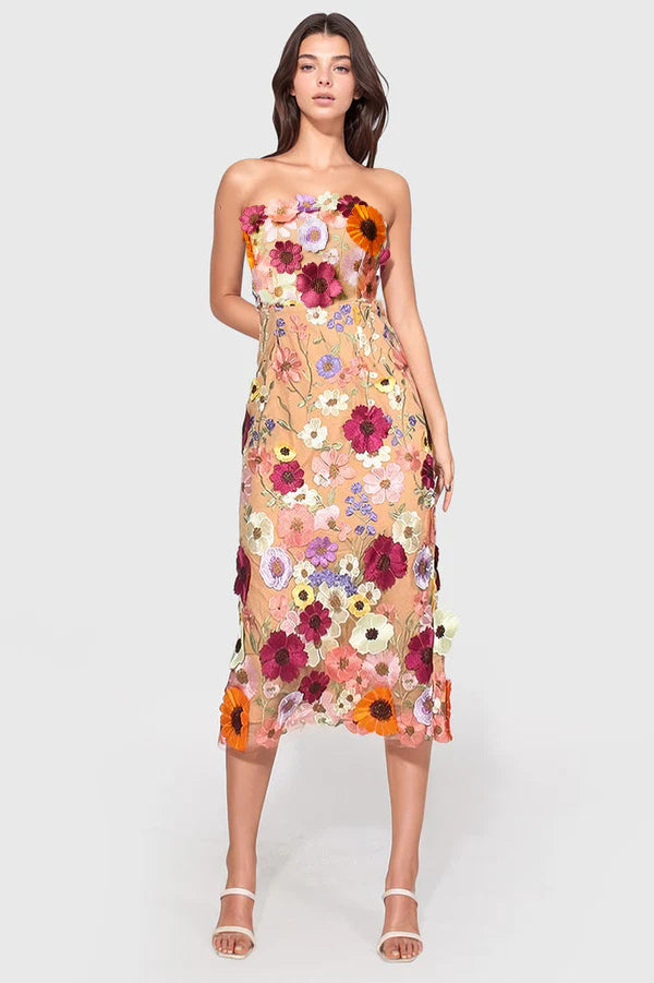Strapless Floral Midi Dress HV1280