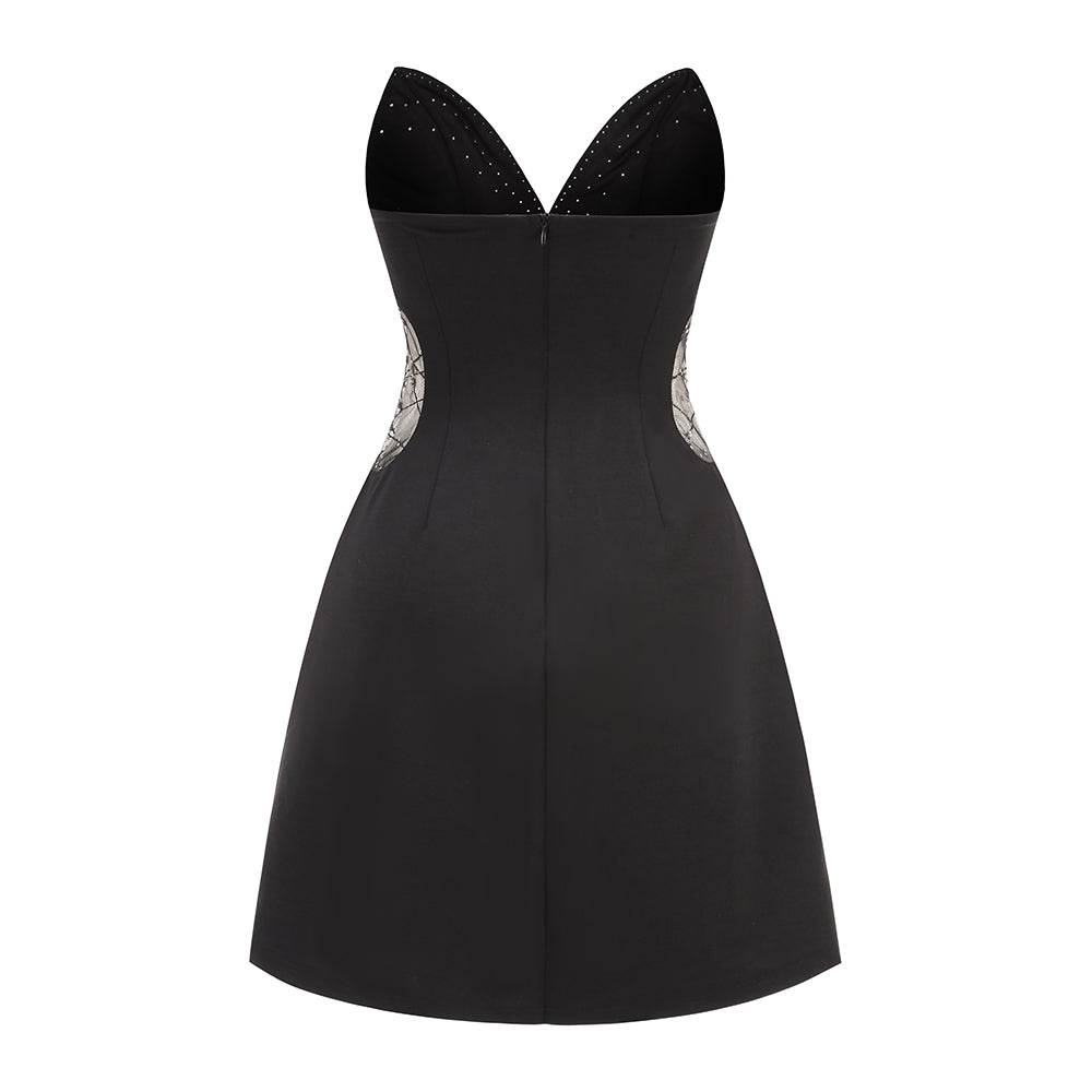 Strapless Pearl Sequin Crystal A Line Dress Black HV1772