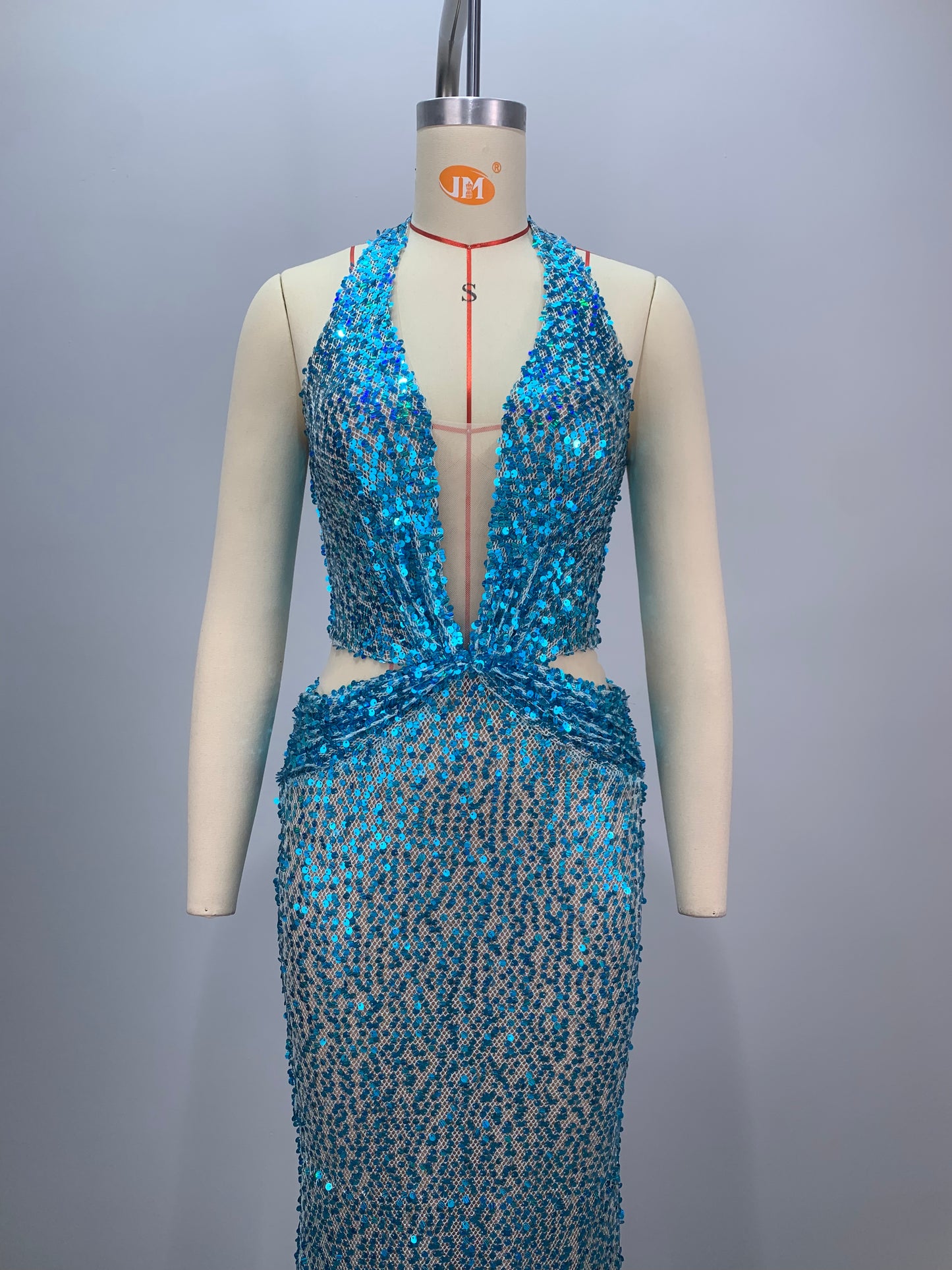 Halter Sequin Maxi Dress Turquoise HV1539