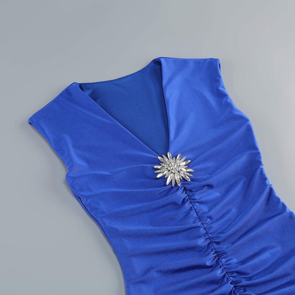 Crystal Detail Ruched Maxi Dress Blue HV2244