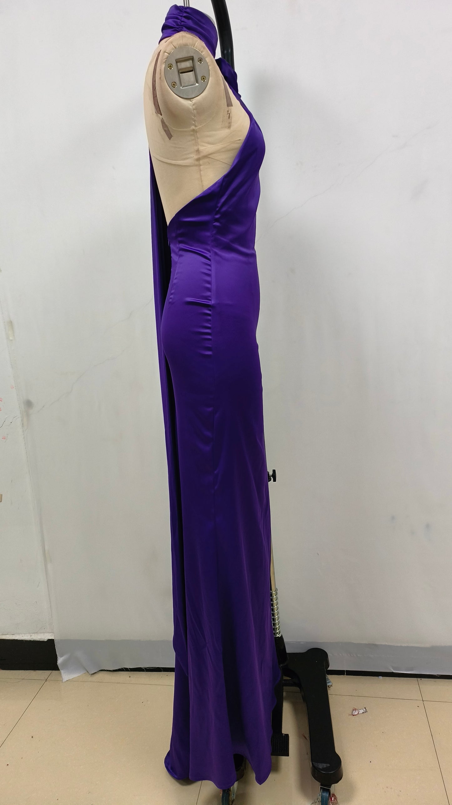 One Shoulder Floral Maxi Dress Purple HV1771