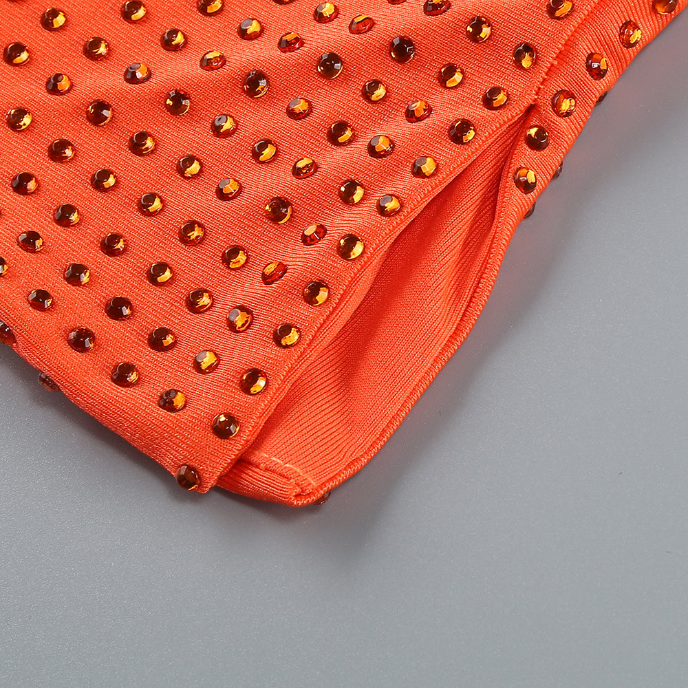 Long Sleeve Embellished Cut Out Dress Orange HV1542