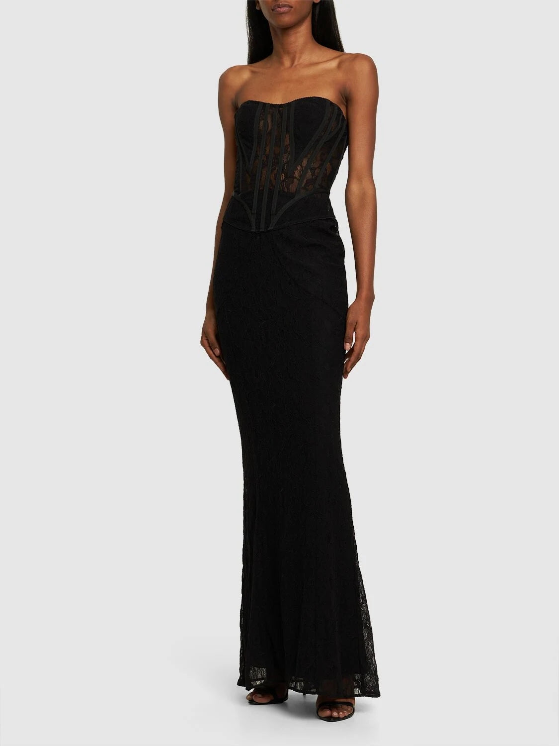 Strapless Lace Corset Two Piece Maxi Dress Black HV1056
