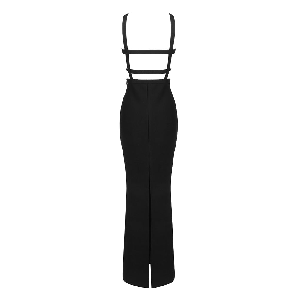 Halter Pocket Bustier Maxi Dress Black HV9900