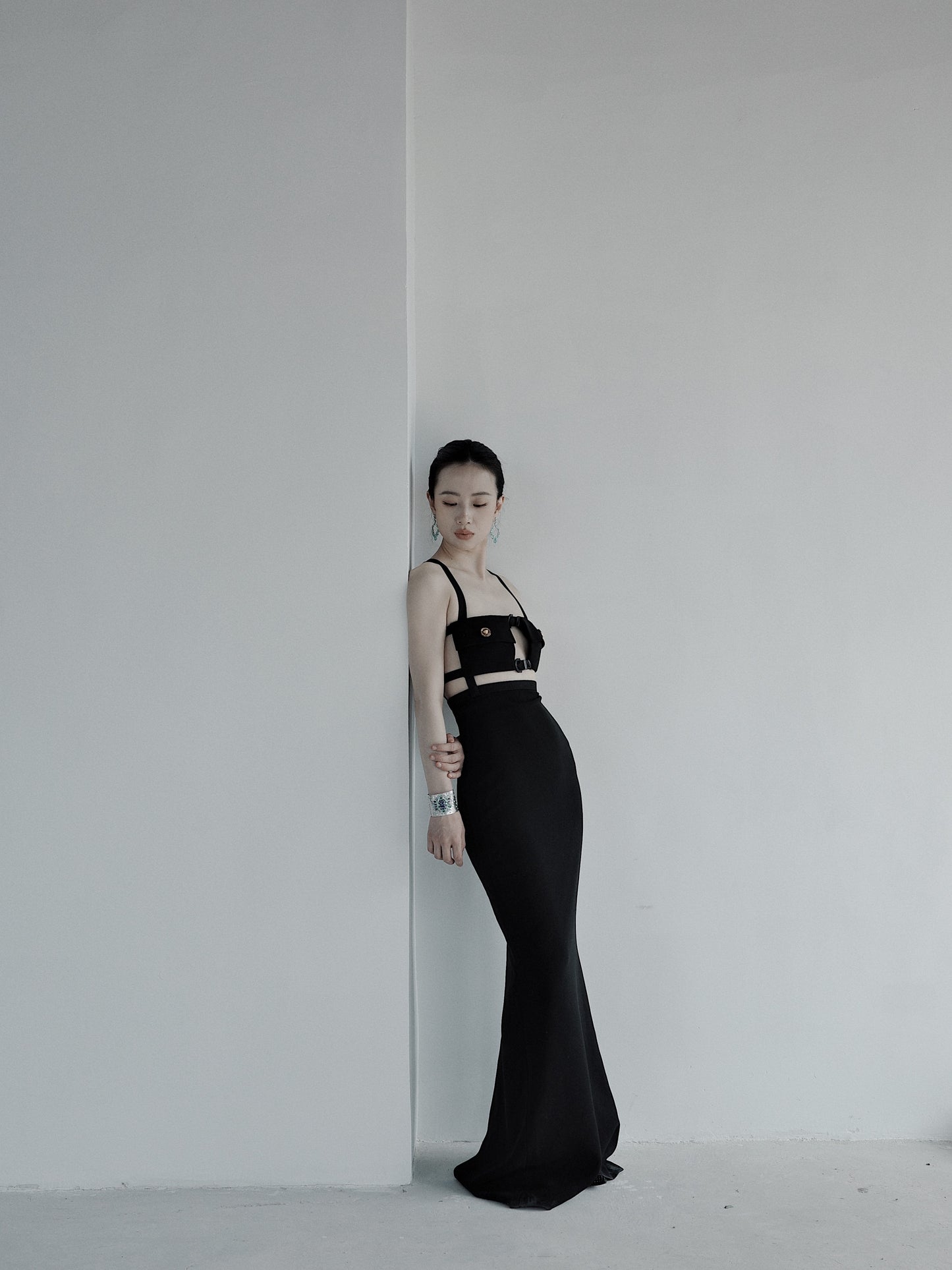 Halter Pocket Bustier Maxi Dress Black HV9900