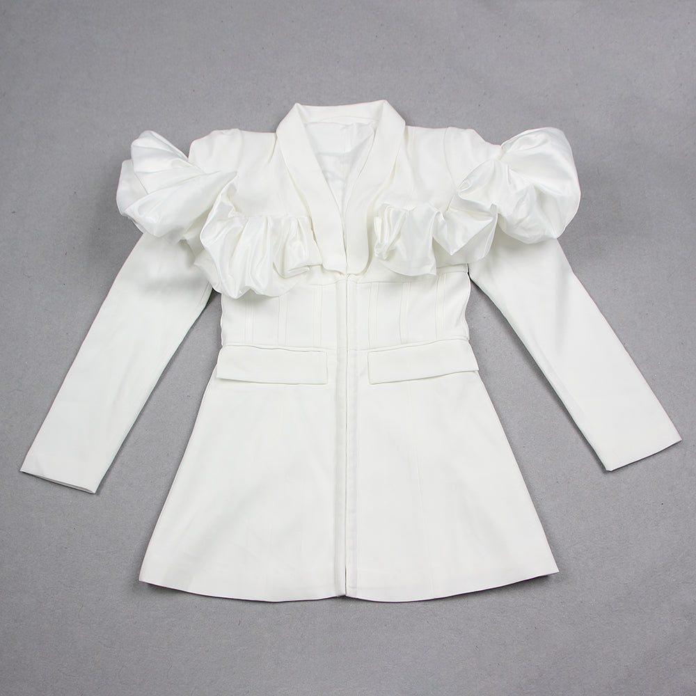 Long Sleeve Puff Detail Blazer Dress White HV1018