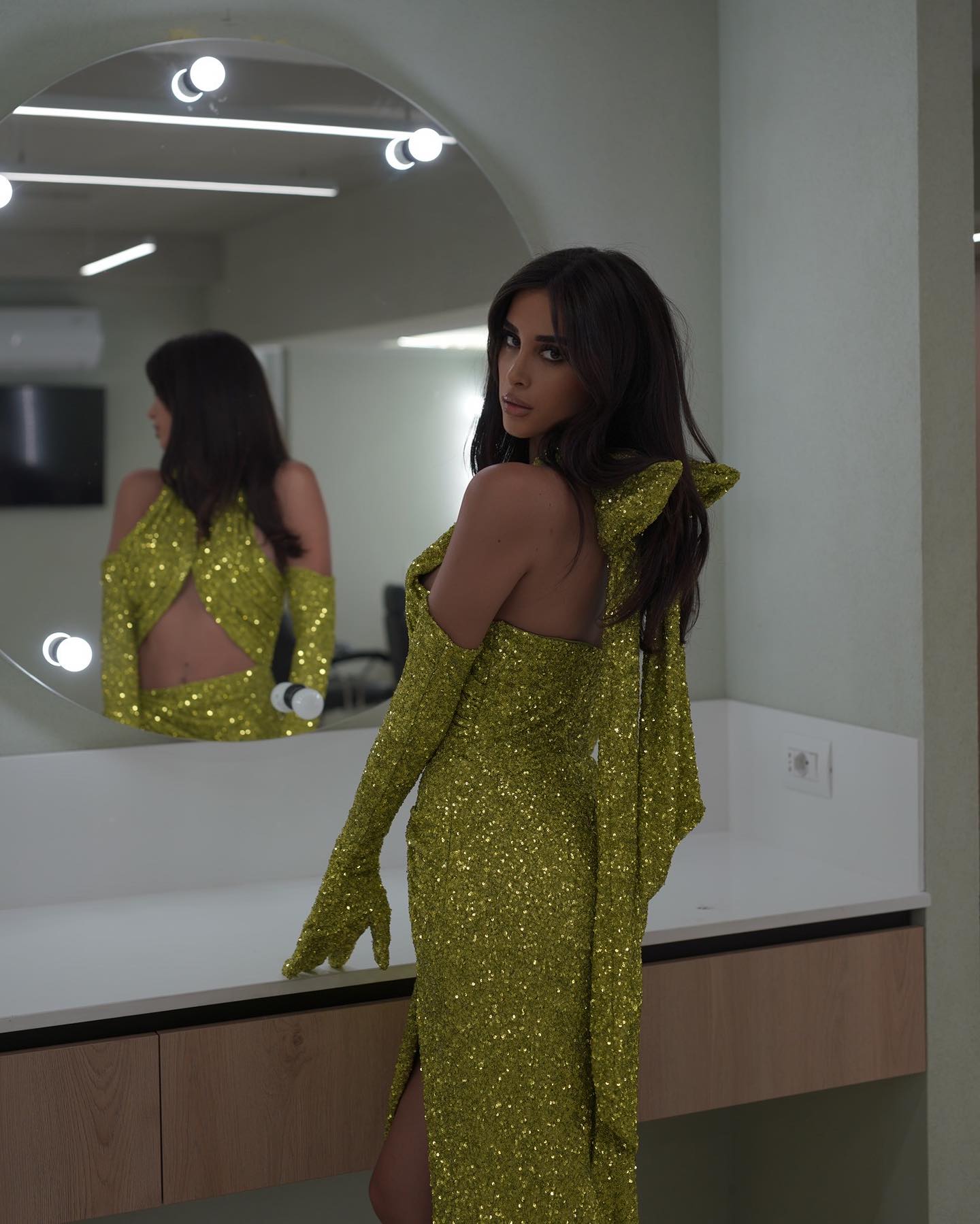 Halter Draped Sequin Maxi Dress Green HV1141
