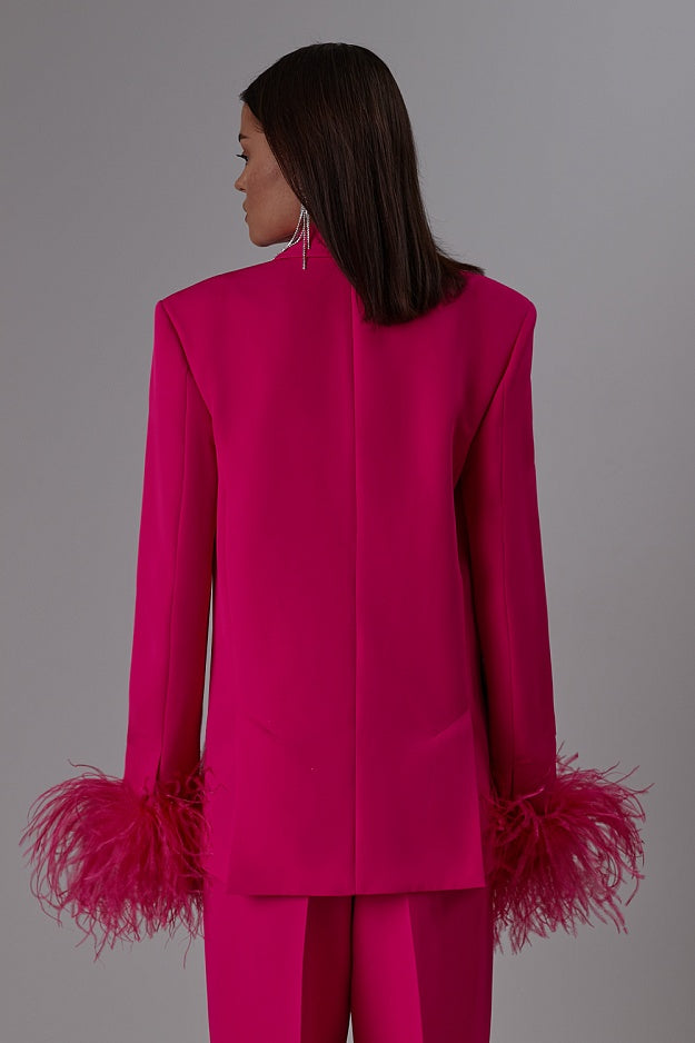 Long Sleeve Feather Detail Suit Hot Pink HV1267