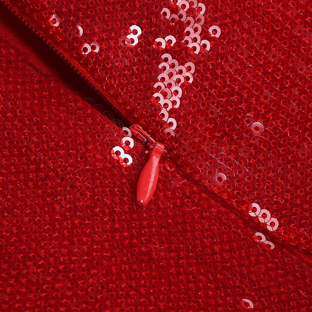 Bardot Sequin Bustier Puff Dress Red