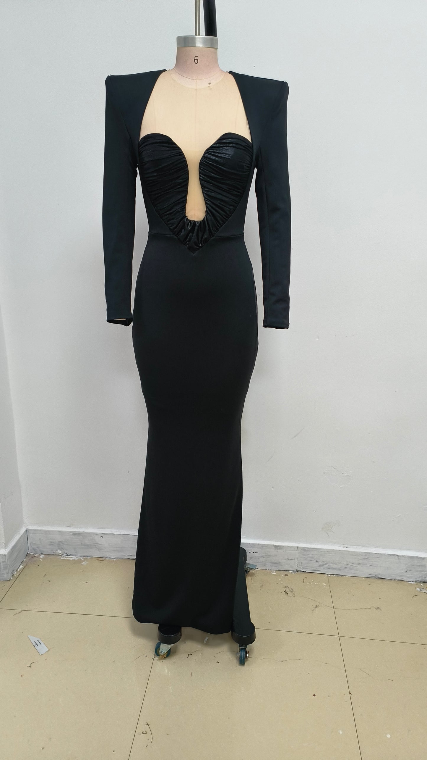 Long Sleeve Draped Bustier Maxi Dress HV1991