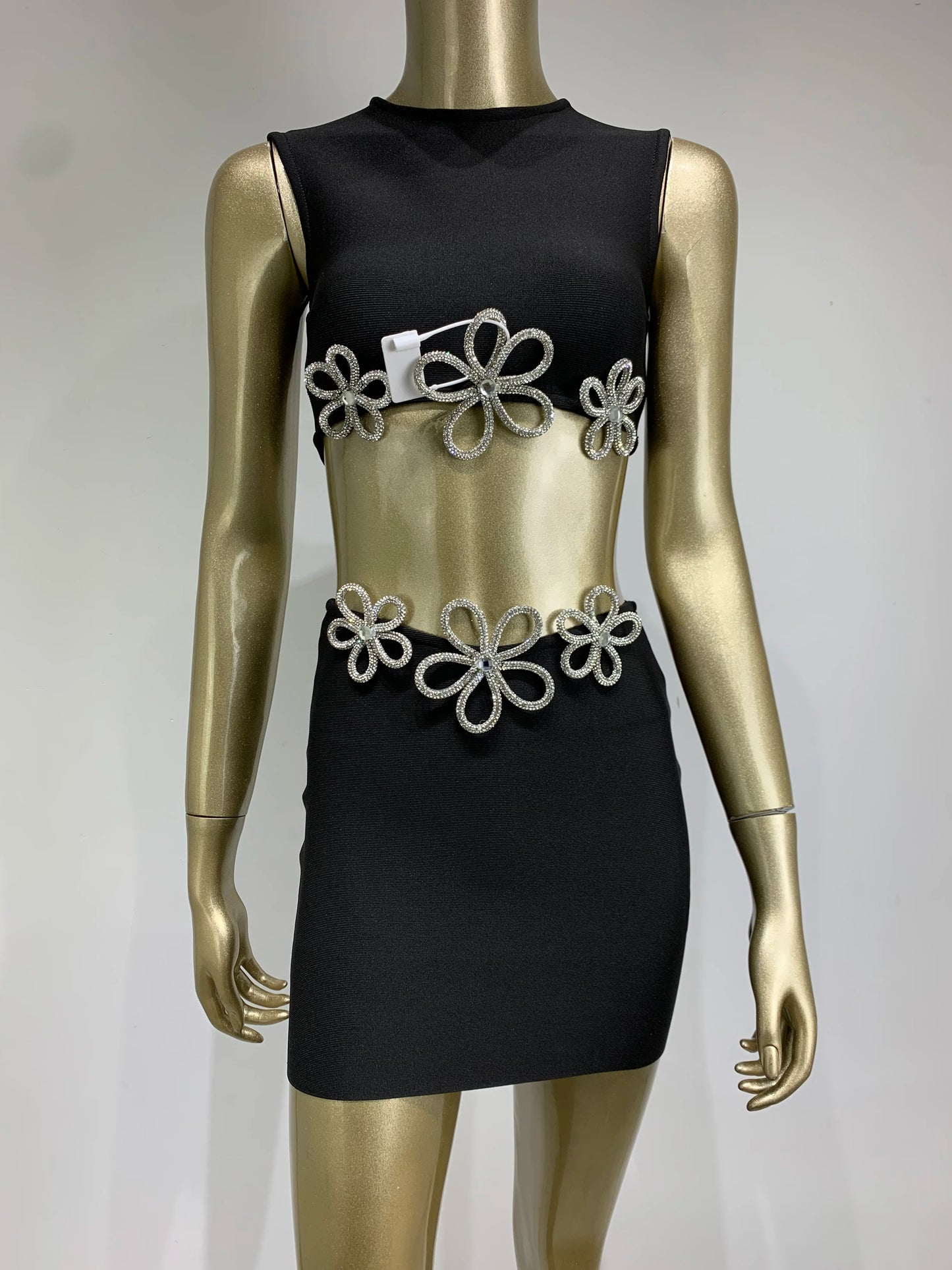 Crystal Flower Two Piece Dress Black HV9950