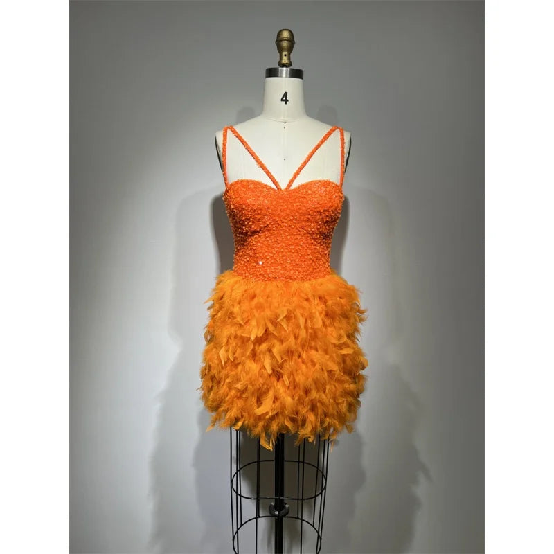 Bustier Sequin Feather Dress Orange HV9569