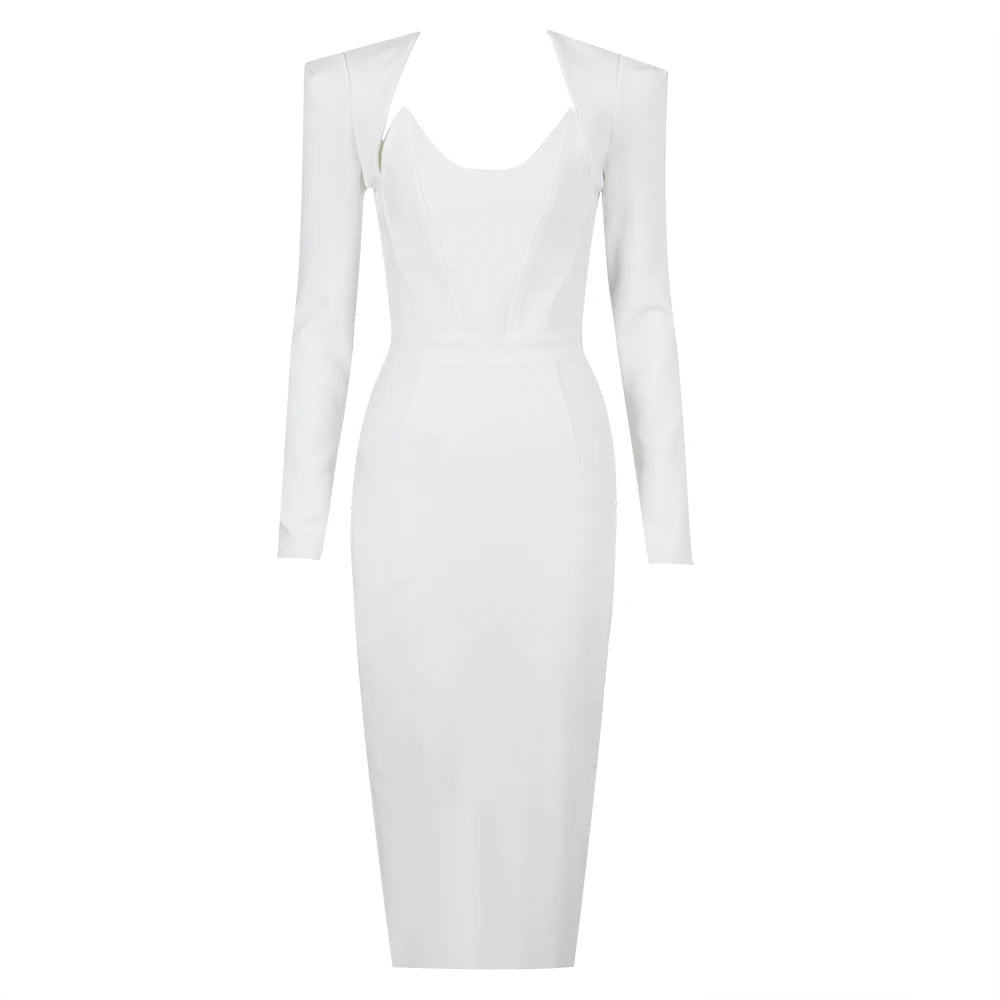 Long Sleeves Corset Design Midi Dress HV9758