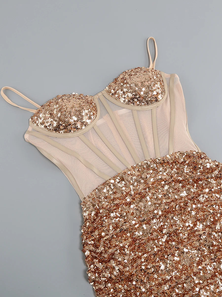 Sequin Bustier Draped Midi Dress HV9306