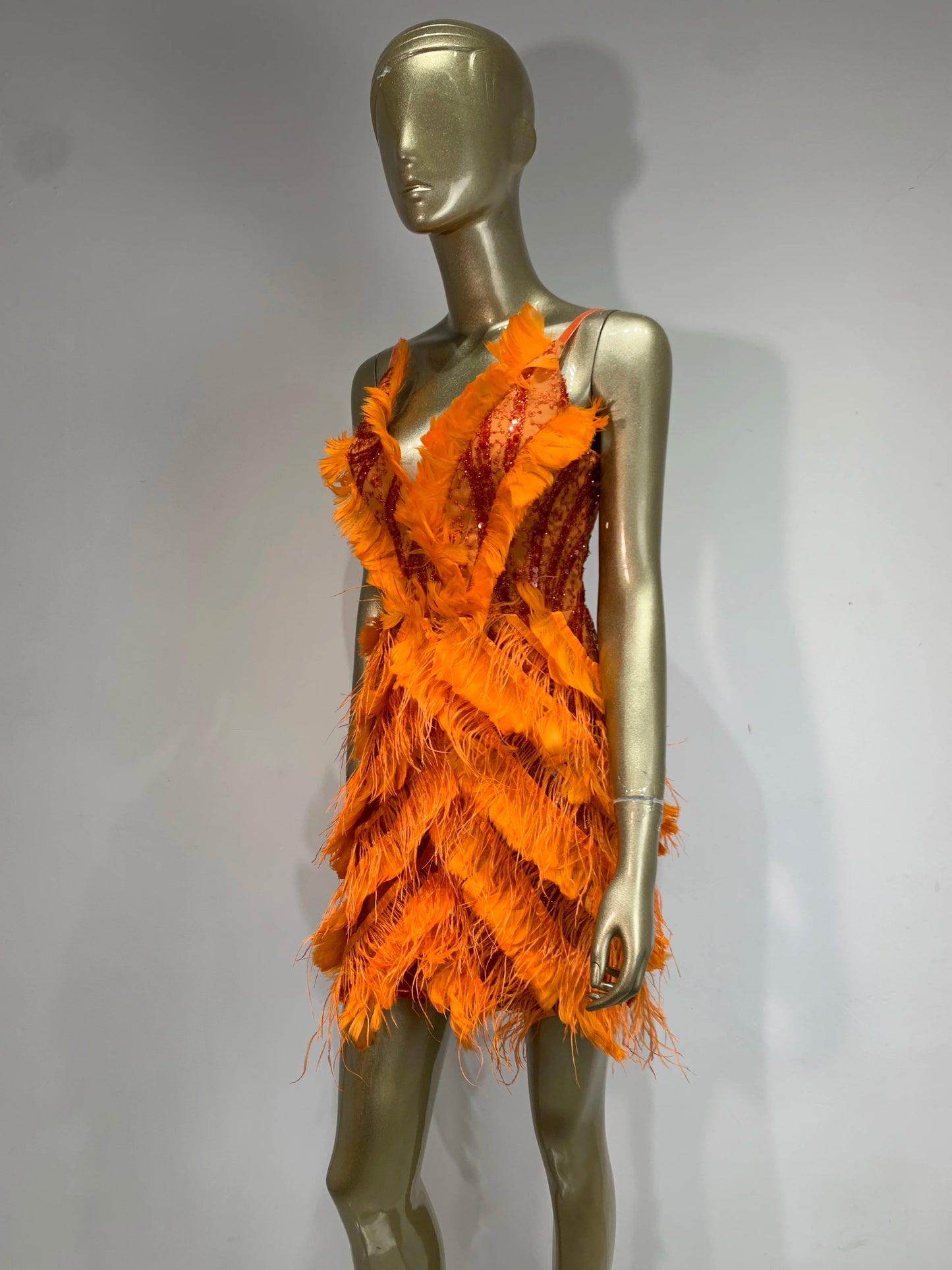 Feather Sequin Dress Orange HV1377
