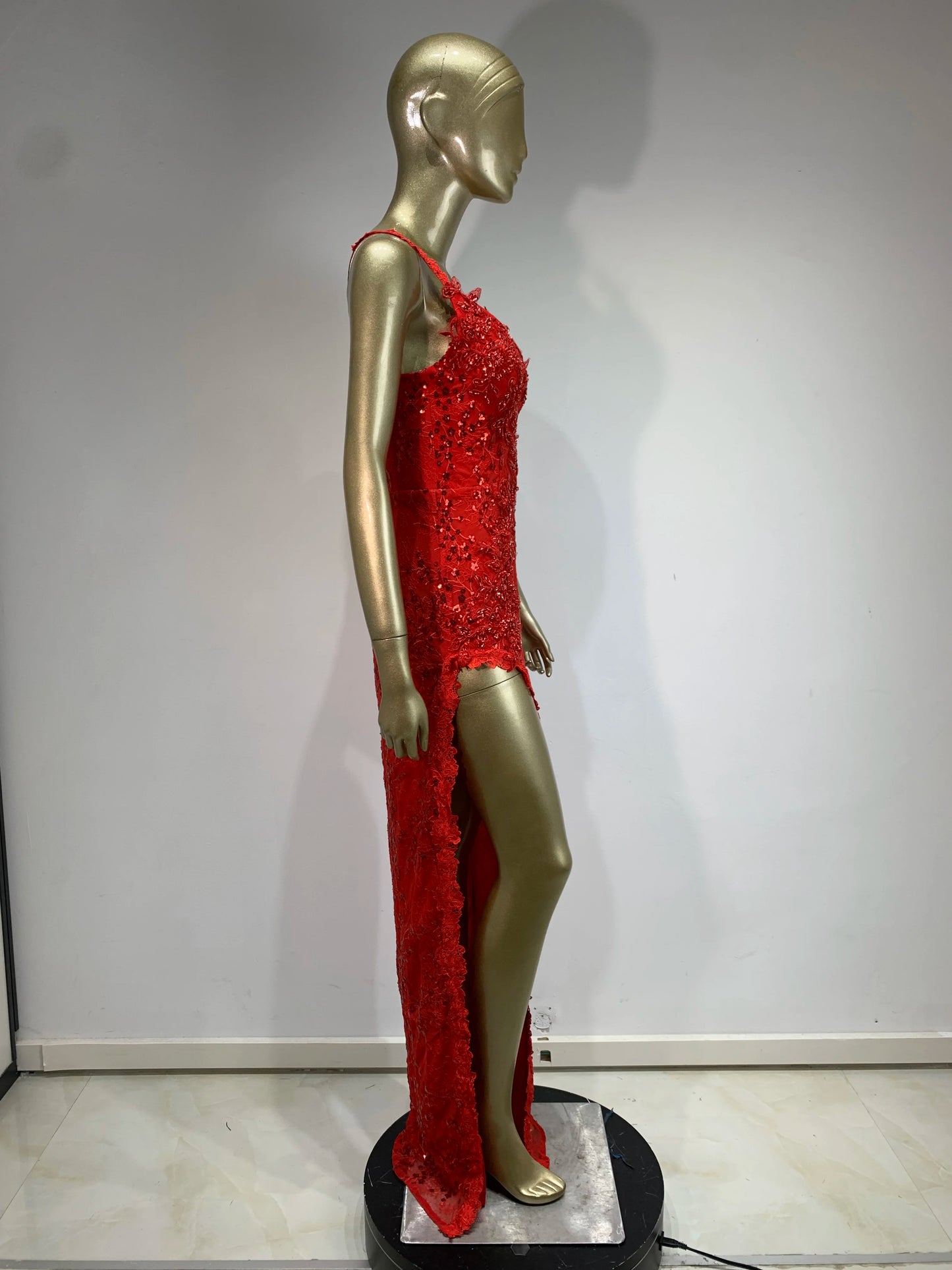 Sequin Crochet Maxi Dress Red HV1129