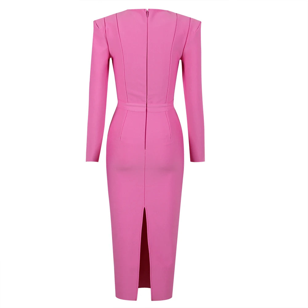 Long Sleeves Corset Design Midi Dress HV9758