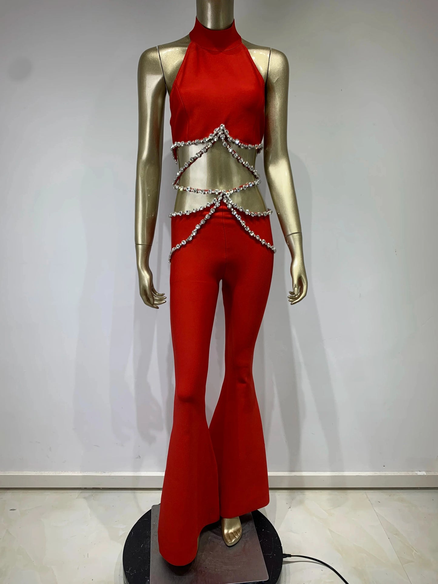 Halter Crystal Two Piece Jumpsuit HV9904