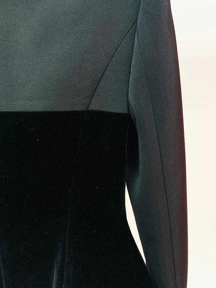 Long Sleeve Velvet Insert Blazer Black