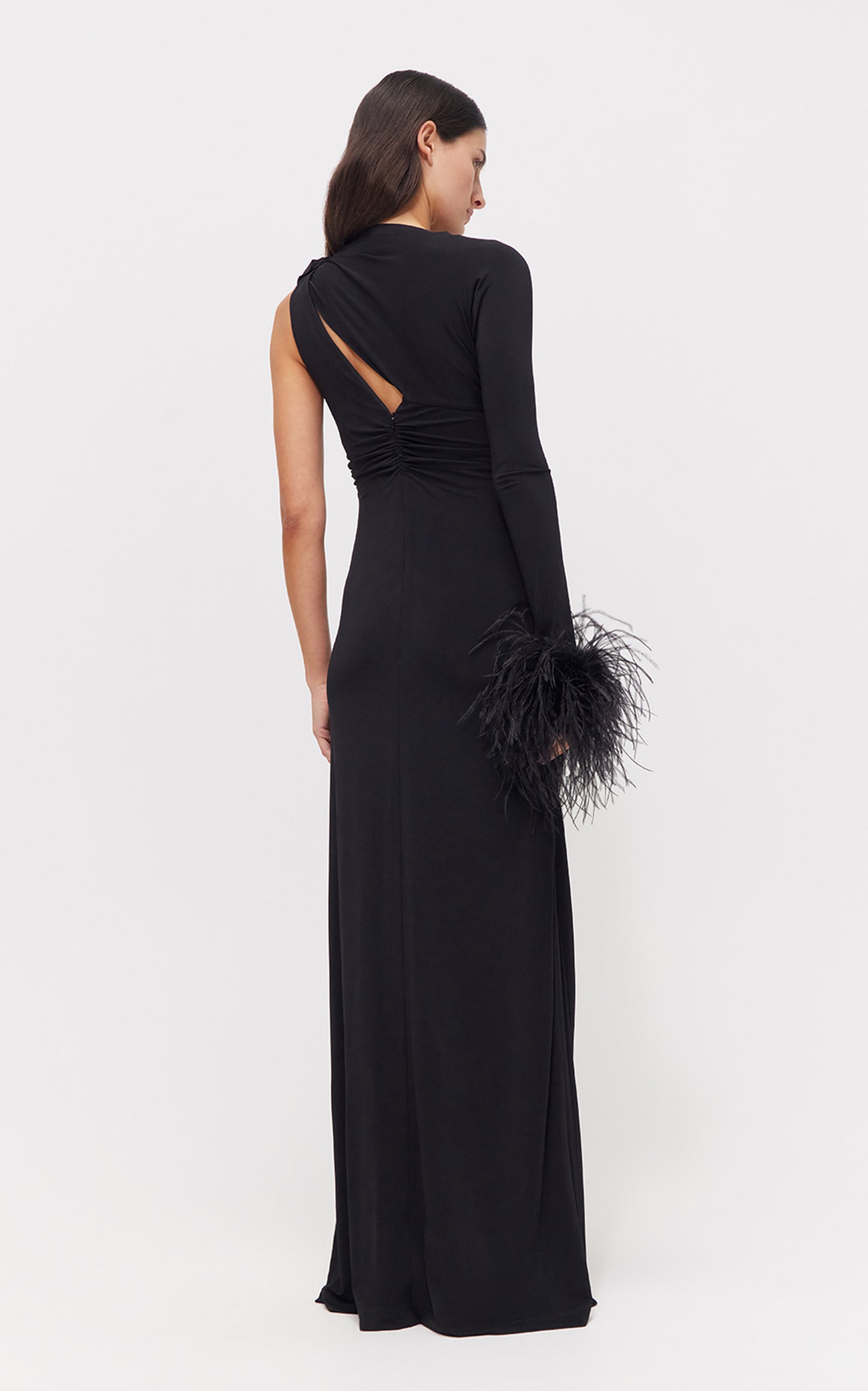 One Sleeve Feather Maxi Dress Black HV1081