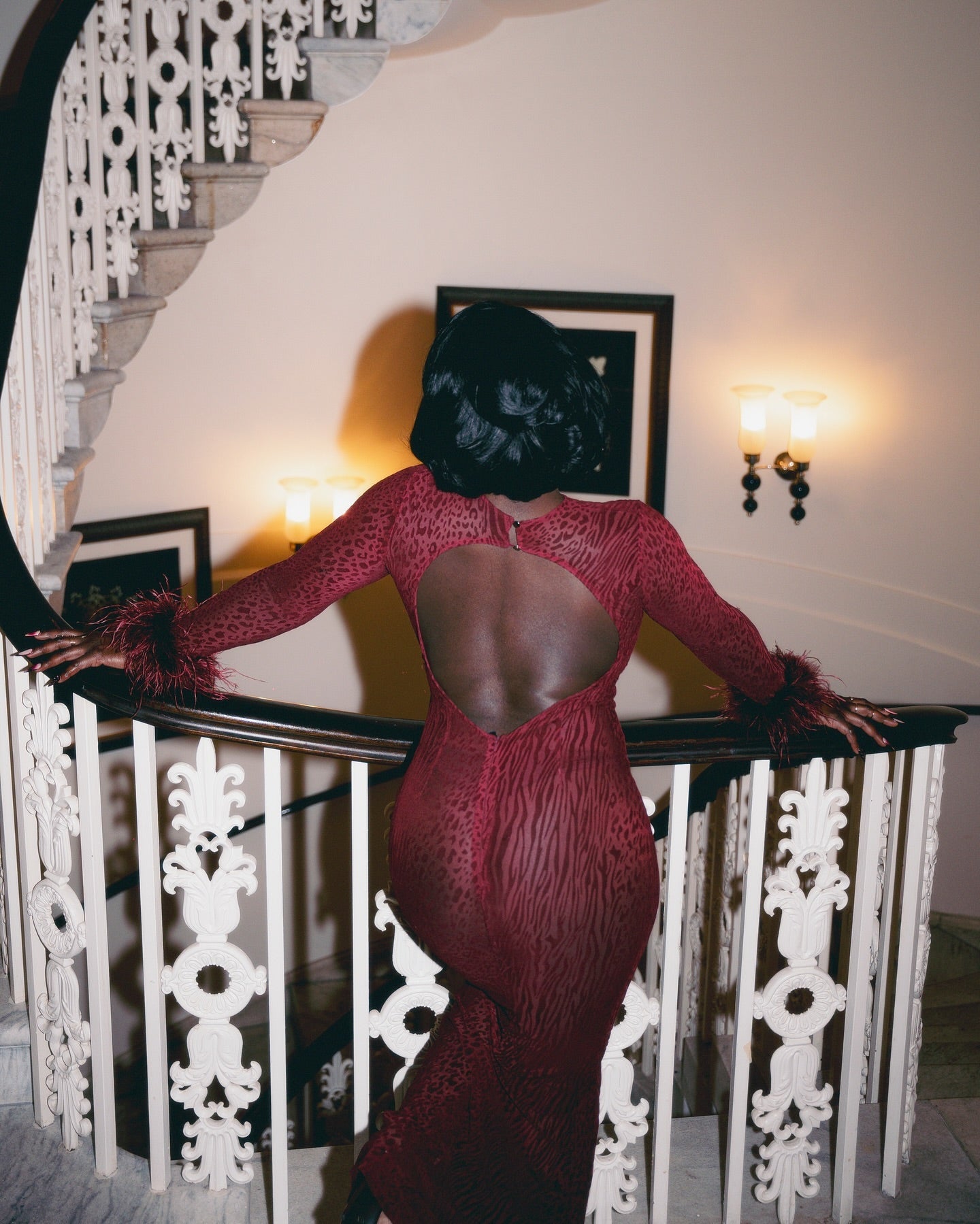 Long Sleeve Backless Maxi Dress Burgundy HV1902