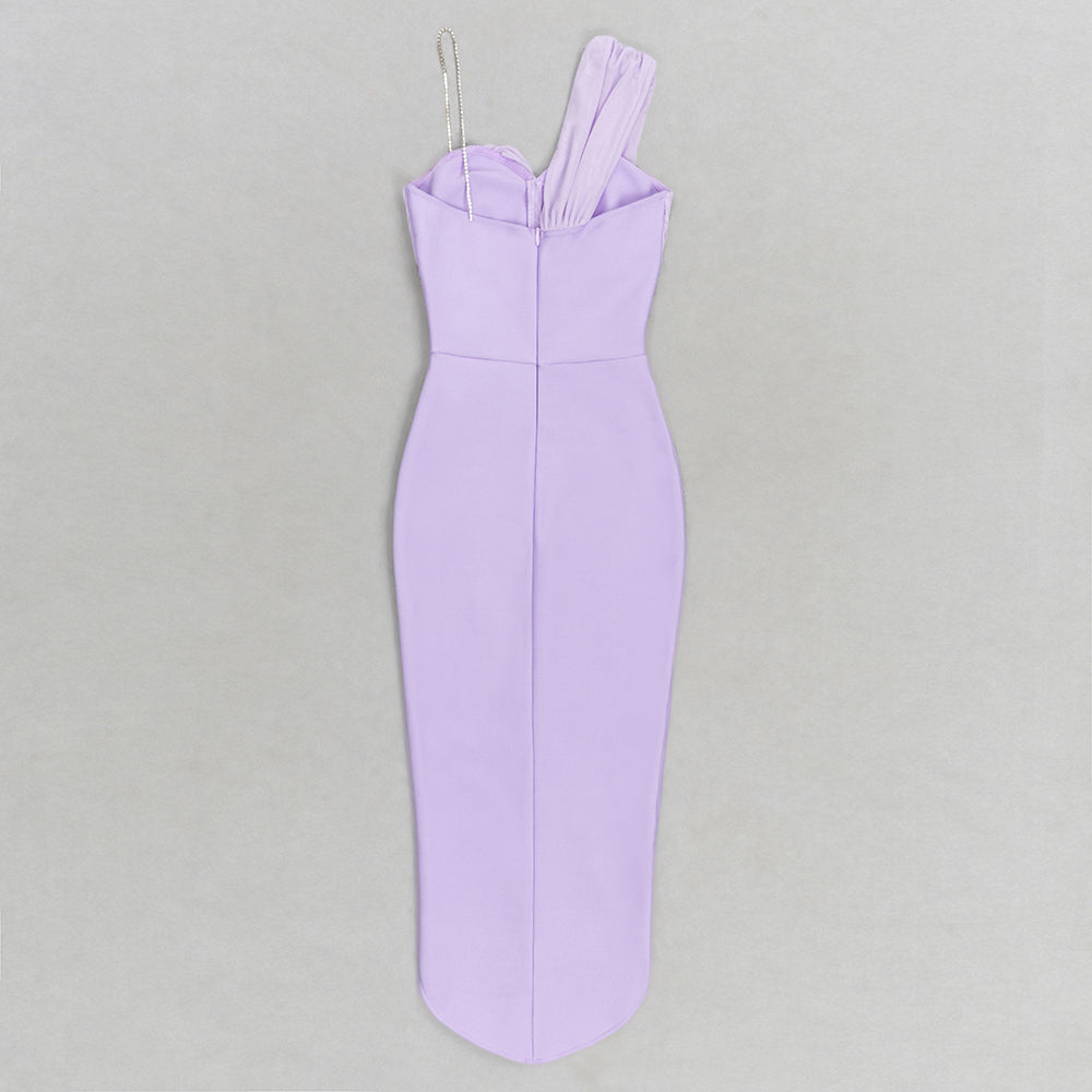 Draped Crystal Strap High Low Dress Lavender HV9625