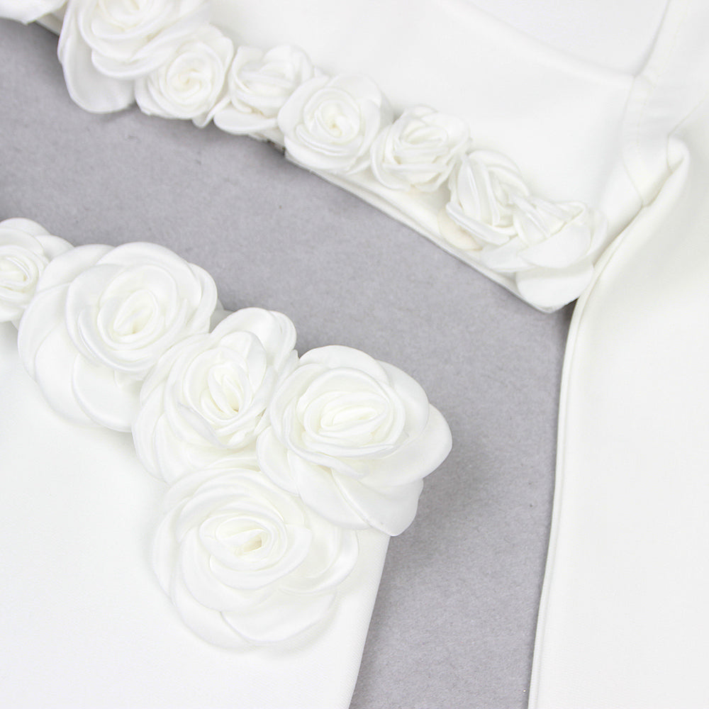 Long Sleeve Flower Detail Two Piece Maxi Dress White HV1155