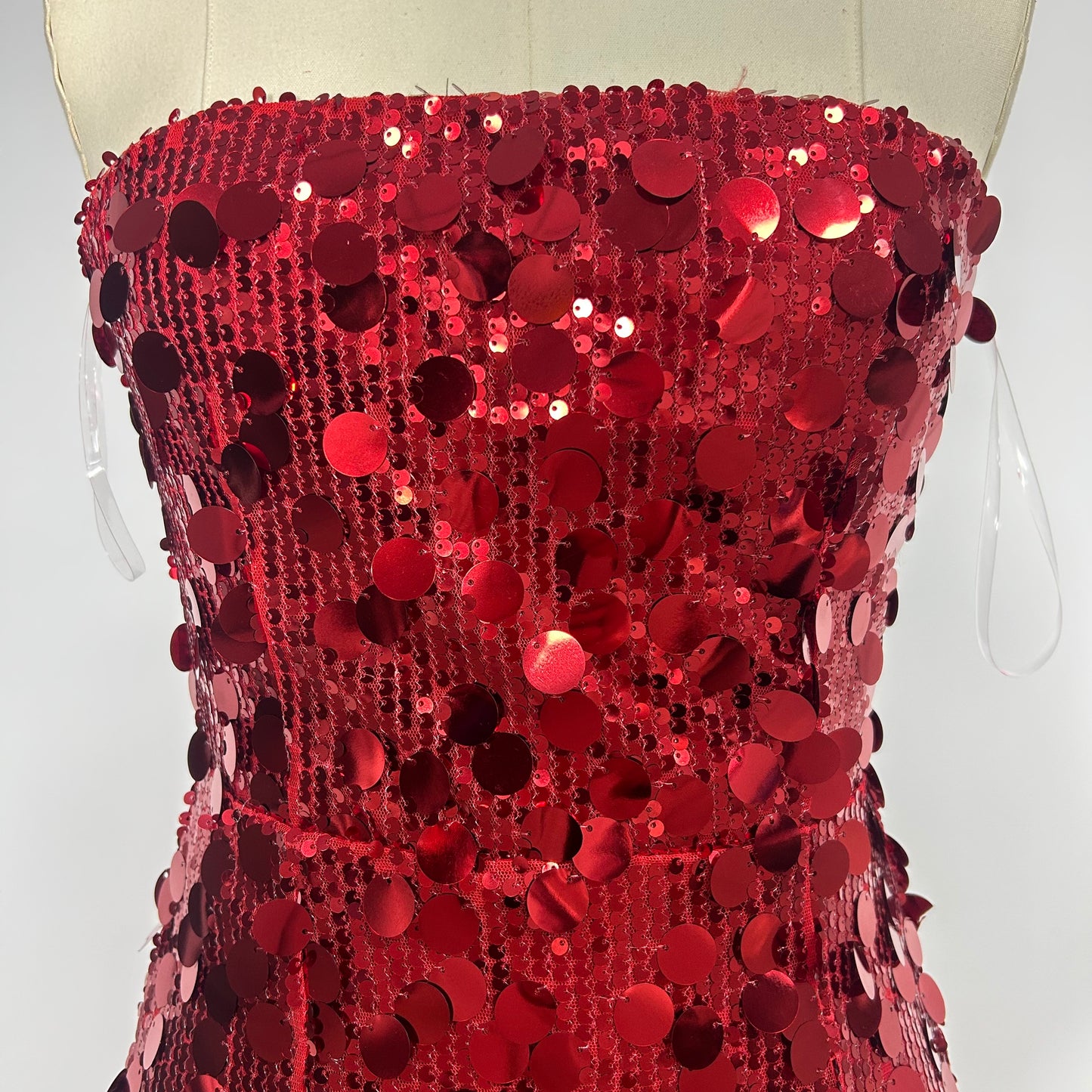 Strapless Big Sequins Maxi Dress Red BB505