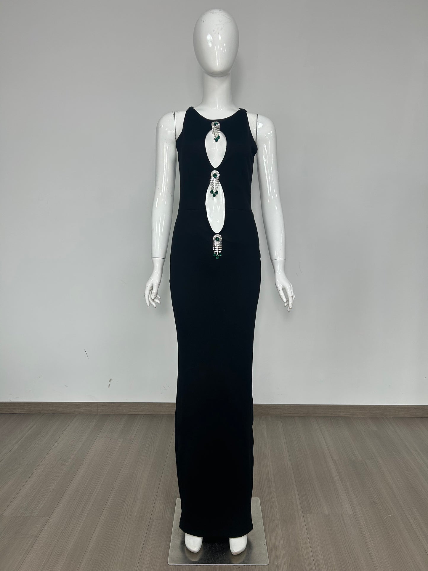 Crystal Cut Out Detail Maxi Dress Black HV2119