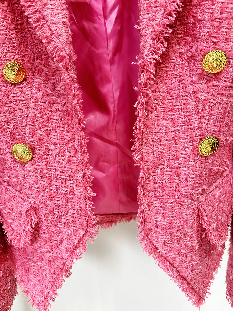 Long Sleeve Frayed Blazer Hot Pink