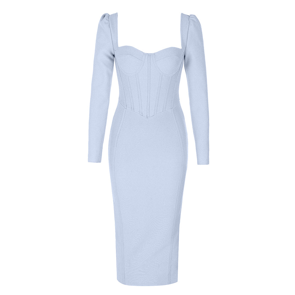 Long Sleeve Corset Design Midi Dress HV9755