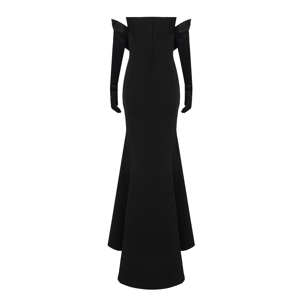 Rose Bustier Mermaid Maxi Dress Black Red HV9744