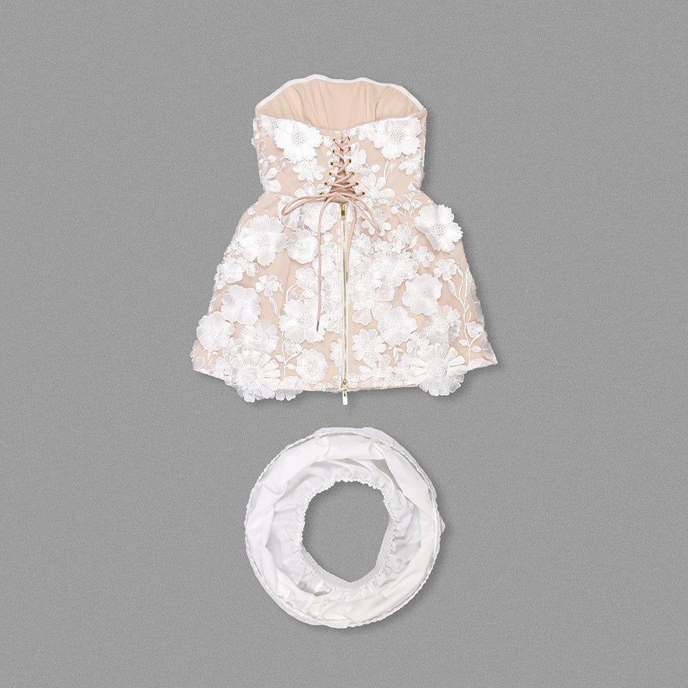 Strapless Floral Corset Dress White HV1639