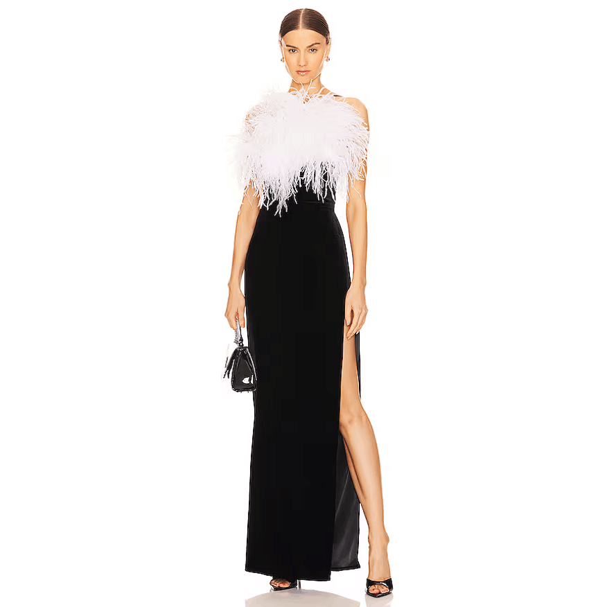 Feather Detail Strappy Back Maxi Dress Black HV1186