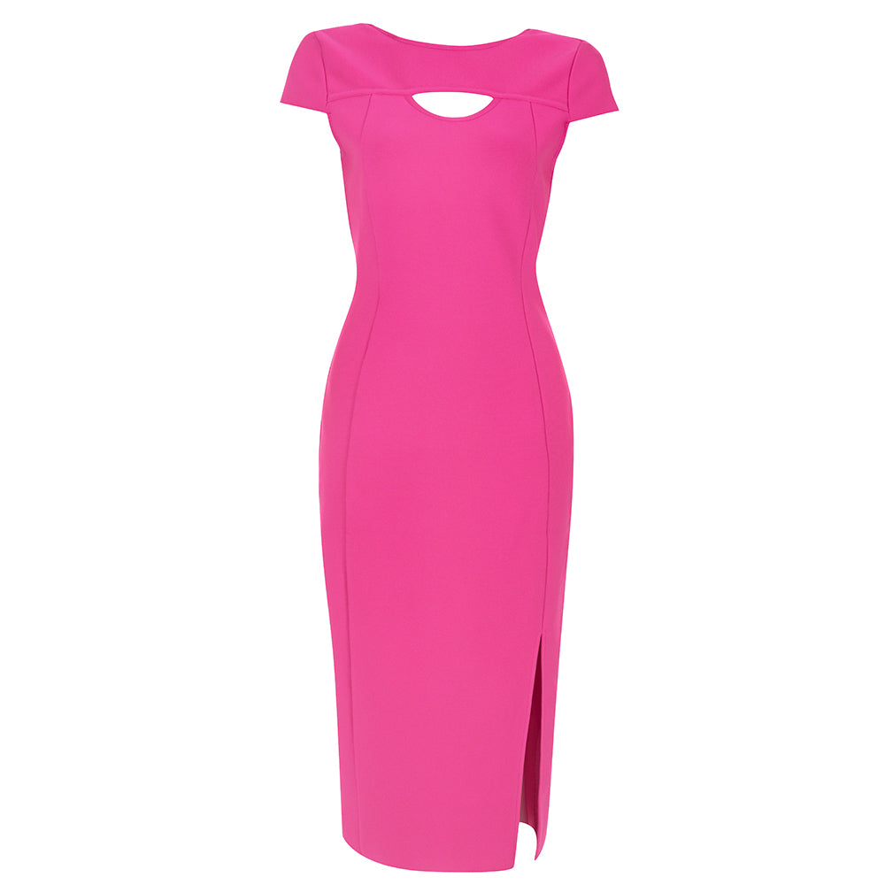 Crystal Backless Midi Dress Hot Pink HV9800