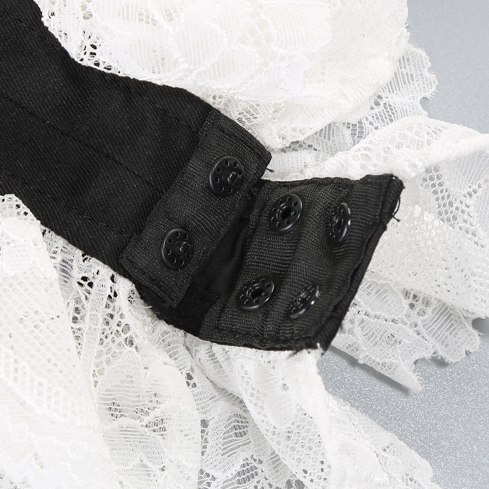 Long Sleeve Lace Bodysuit Black White HV1748