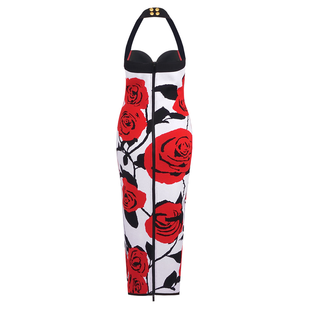 Halter Bustier Floral Midi Dress HV1348
