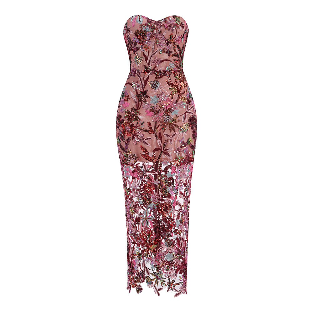 Strapless Floral Bustier Maxi Dress HV1890