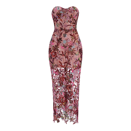 Strapless Floral Bustier Maxi Dress HV1890