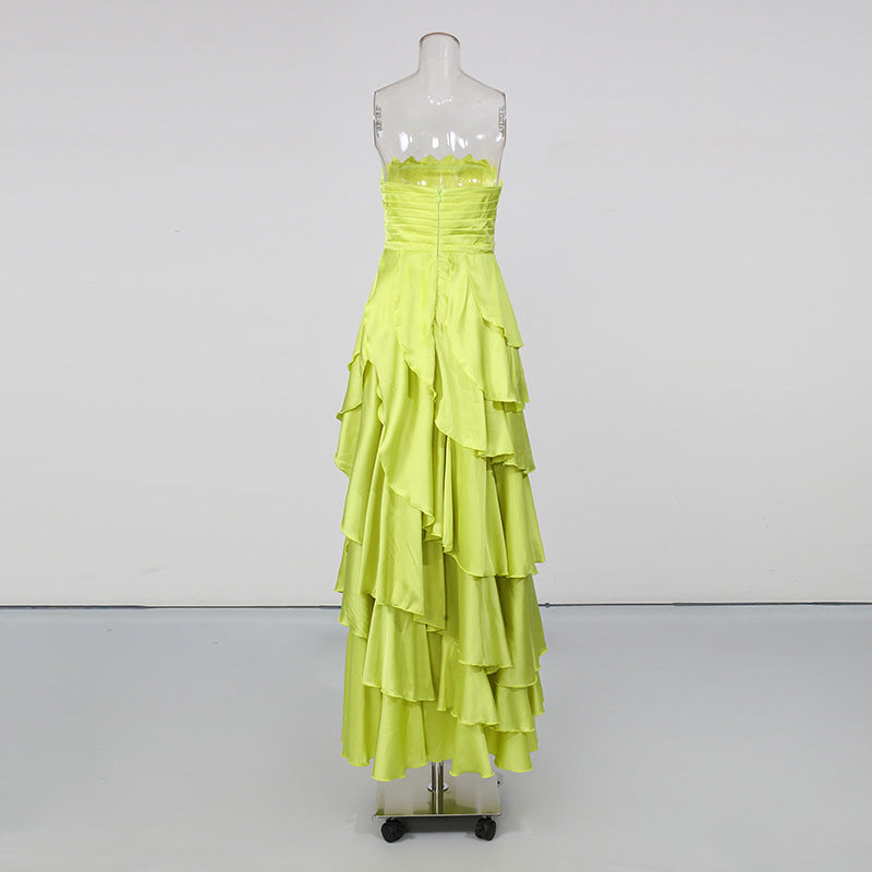 Strapless Ruffle Maxi Dress Lime Green HV3120